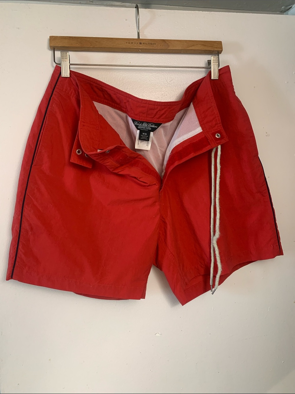 Brooks Brothers Red Men's Swim Shorts with Navy Piping